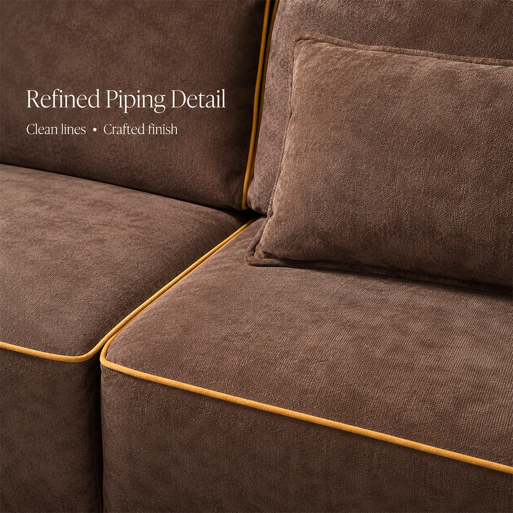 Dark Brown Embossed Velvet Golden Piping Modular Compressed Sofa