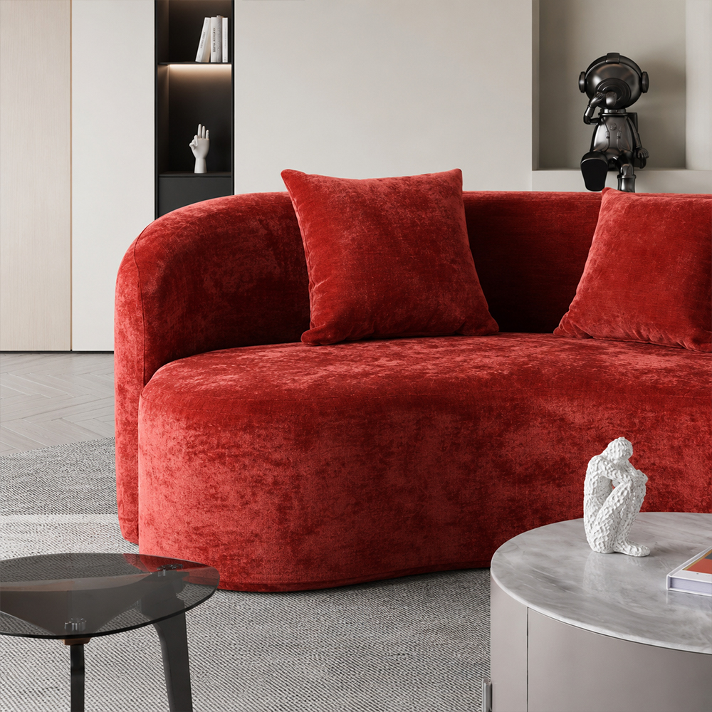 78.7" Bold Red Crushed Velvet Curved Wave Vacuum Compressed Modular Sofa