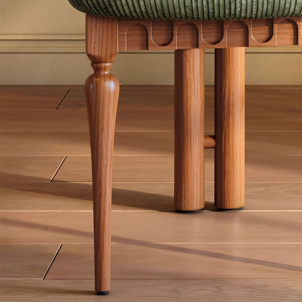 Retro Turned Leg Striped Corduroy Padded Seat Wood Dining Side Chair 1 Piece