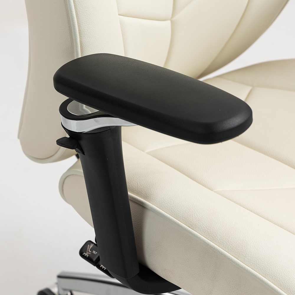 Cream PU Leather Executive Office Chair With 6D Armrests