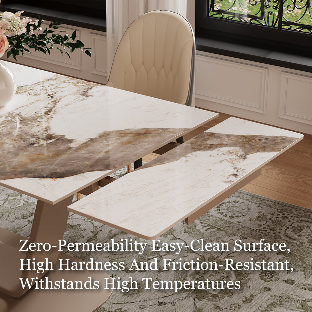 55.1"-78.7" Extendable Dining Table with Modern Patterned Stone Top