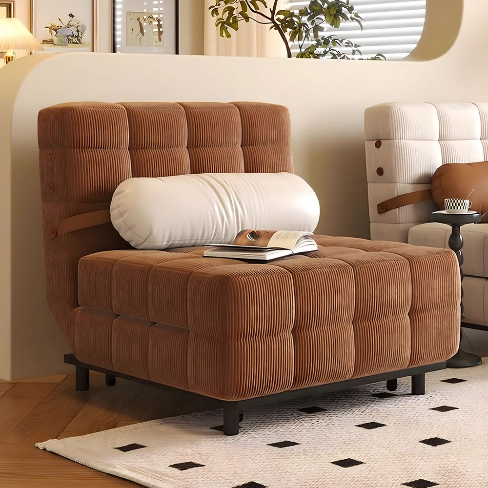 Contemporary sleeper sofa lounge chair in soft corduroy upholstery for comfortable seating
