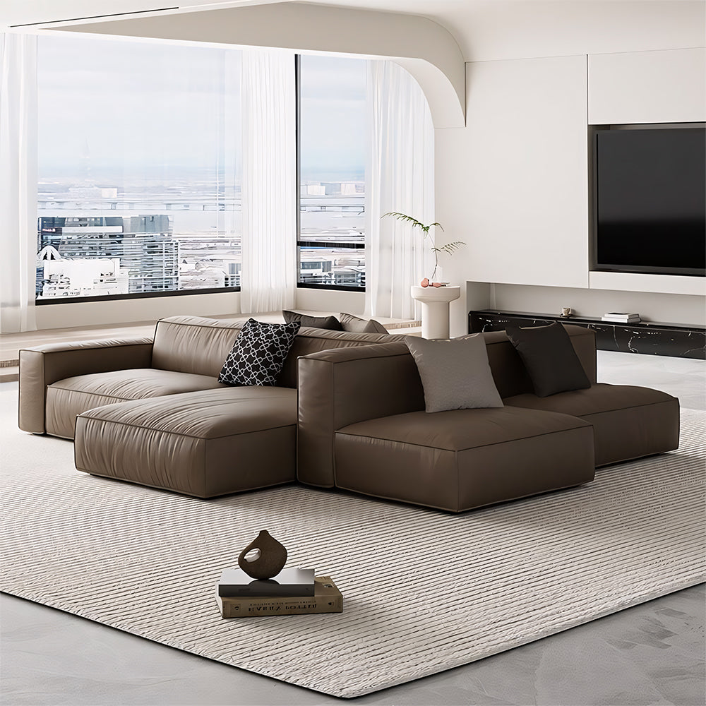 Modern Modular Top-Grain Leather Sectional Sofa