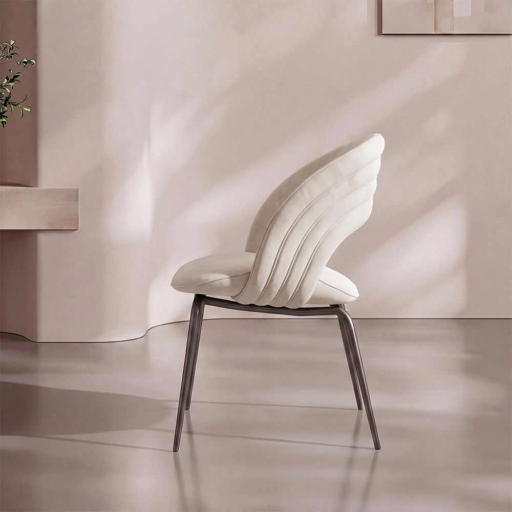 Plush Velvet Channel Stitch Minimalist Metal Leg Dining Room Chair 1 Piece