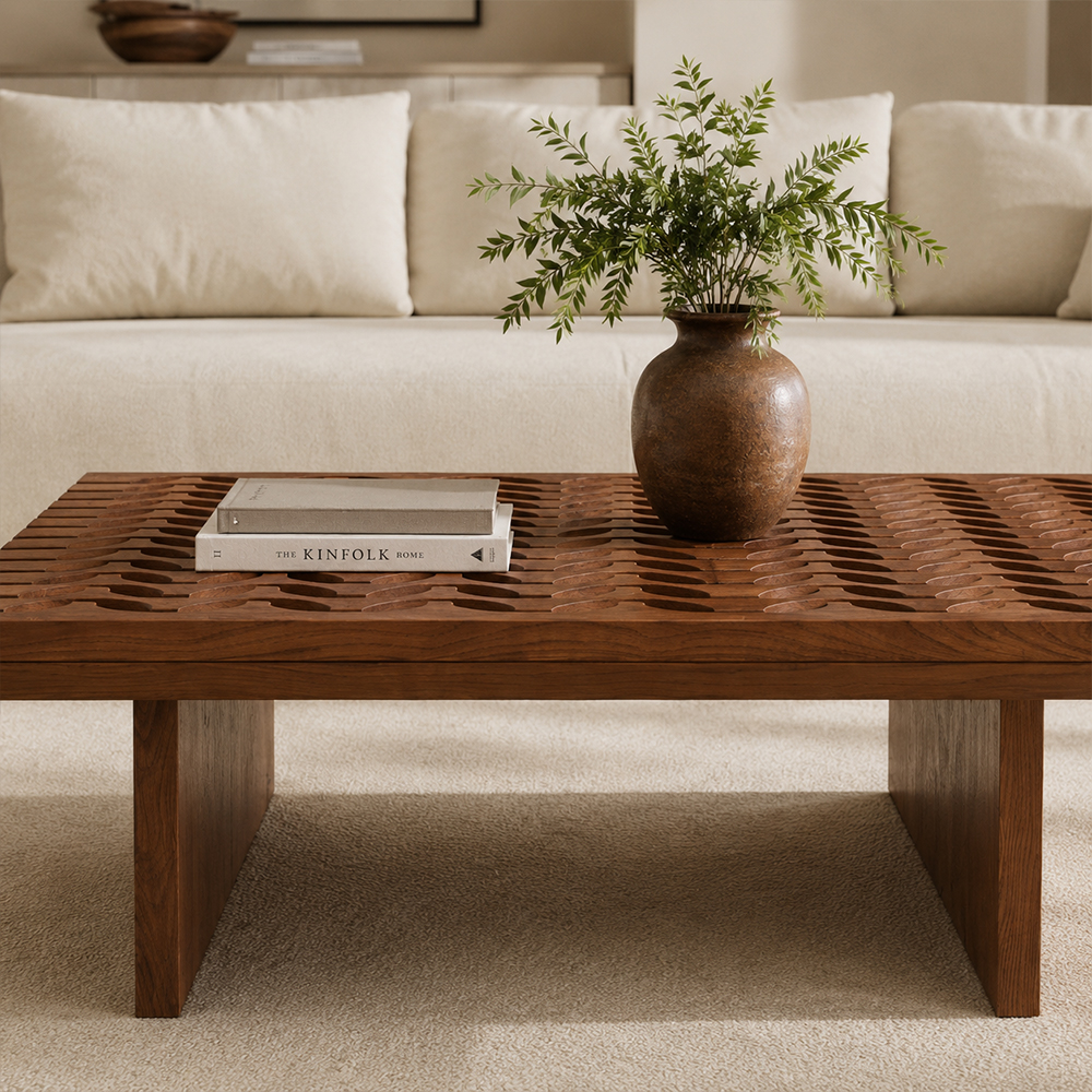 Premium Walnut Veneer Ash Wood Square Living Room Center Table