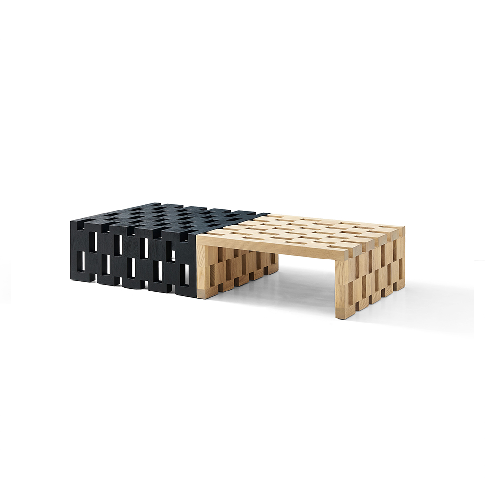 Two Tone Matte Paint Solid Ash Wood Grid Hollow Rectangular Coffee Table