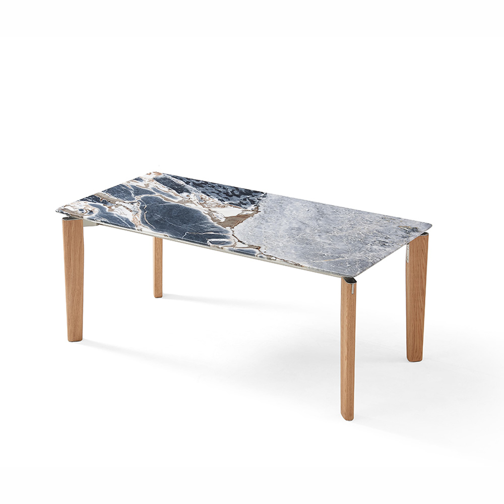 70.9" Coastal Rectangular Ocean Storm Marble Dining Table Solid Ash Wood Tapered Legs
