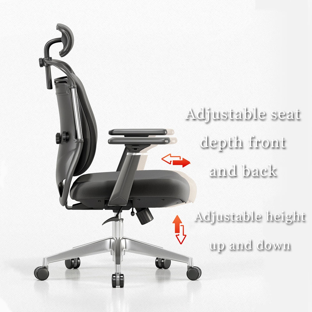 Ergonomic Executive Office Chair with Headrest Adjustable Seat Depth & 90°–135° Reclining Backrest