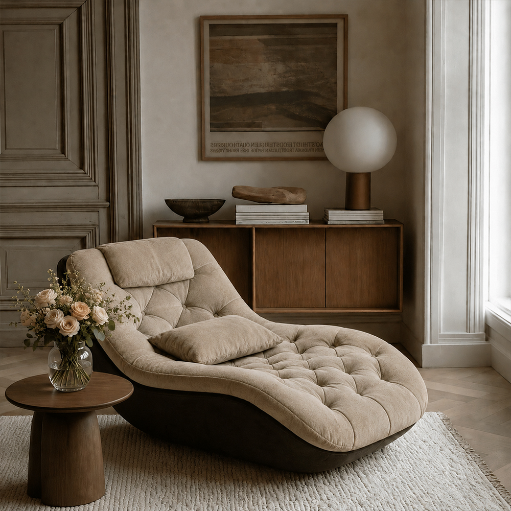 Modern Tufted Chaise Lounge Chair with Curved Base
