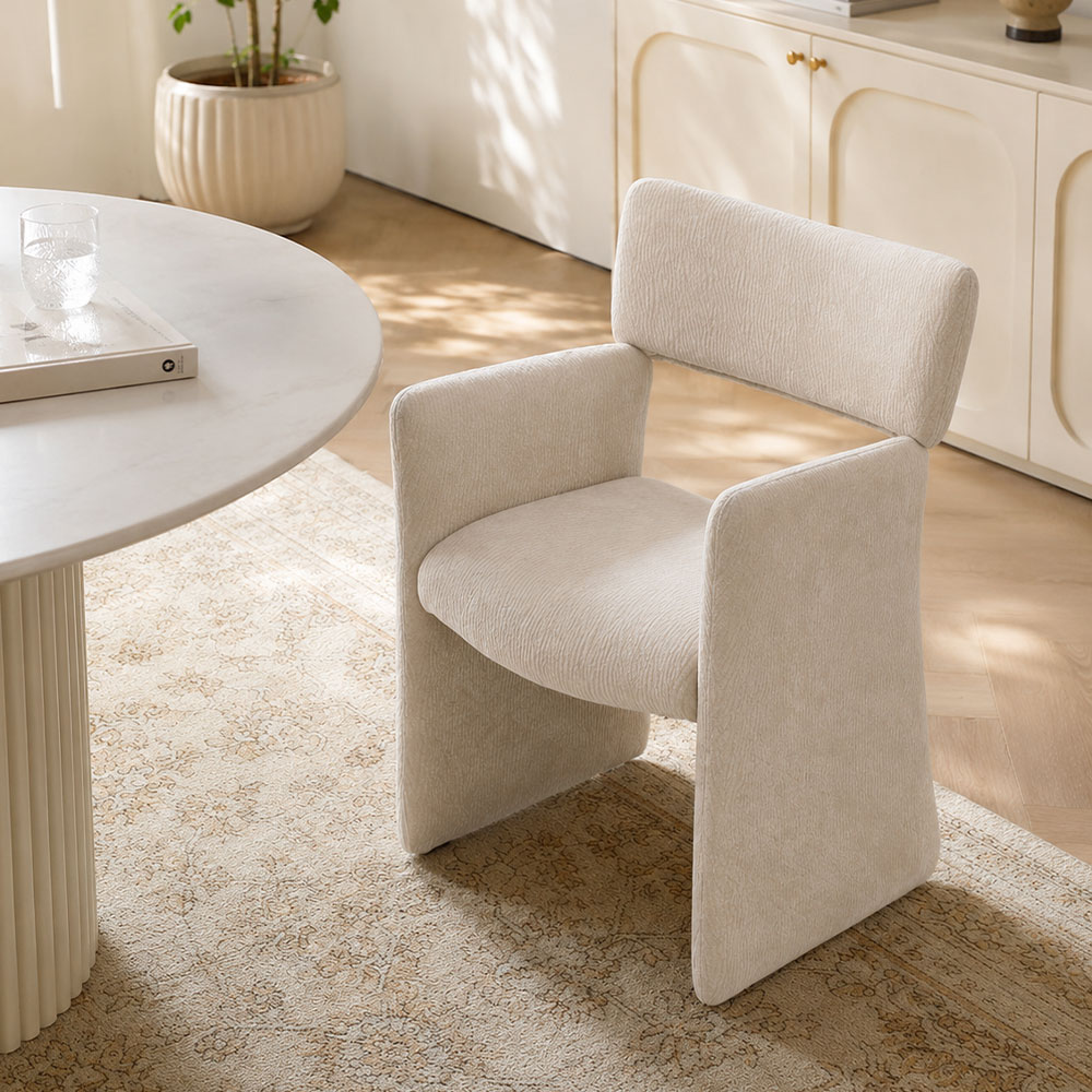 Full Wrapped Textured Chenille Sculptural Integrated Frame Dining Chair 1 Piece