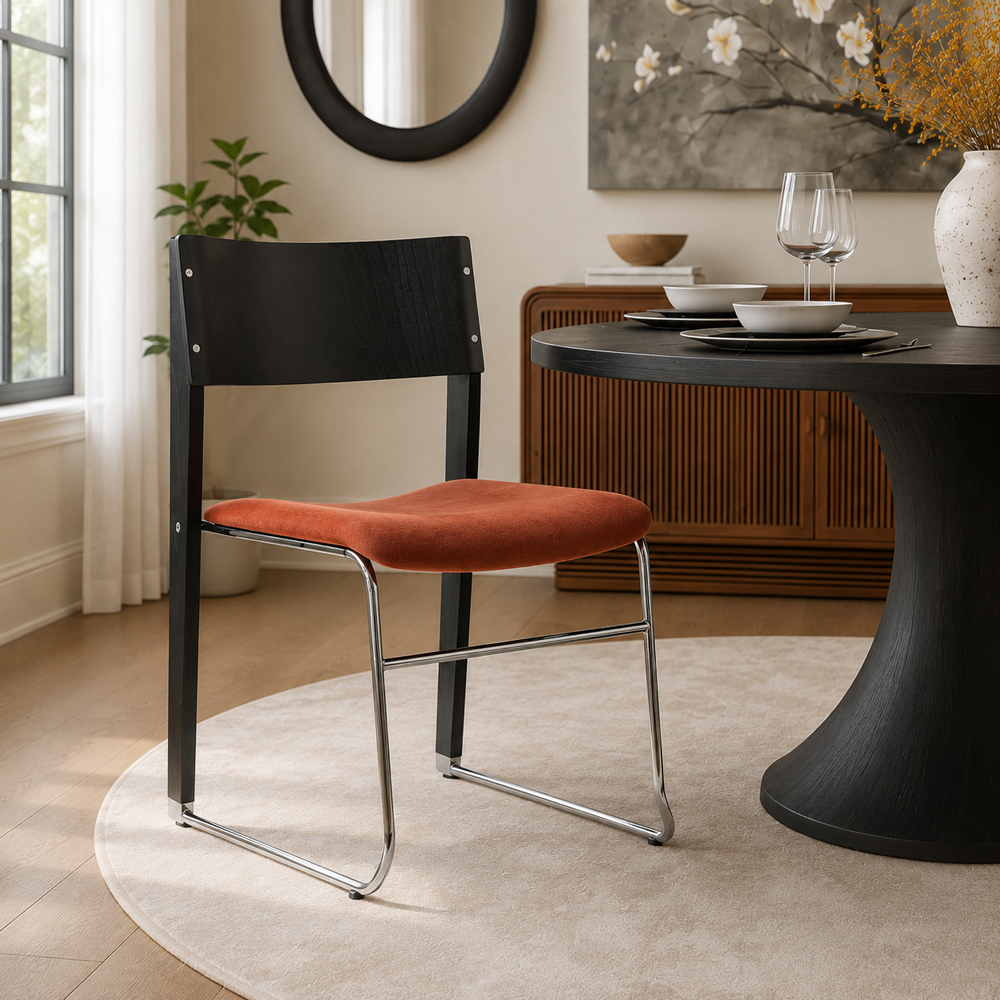Ergonomic Concave Velvet Pad Polished Chrome Frame Side Dining Chair (Set of 2)