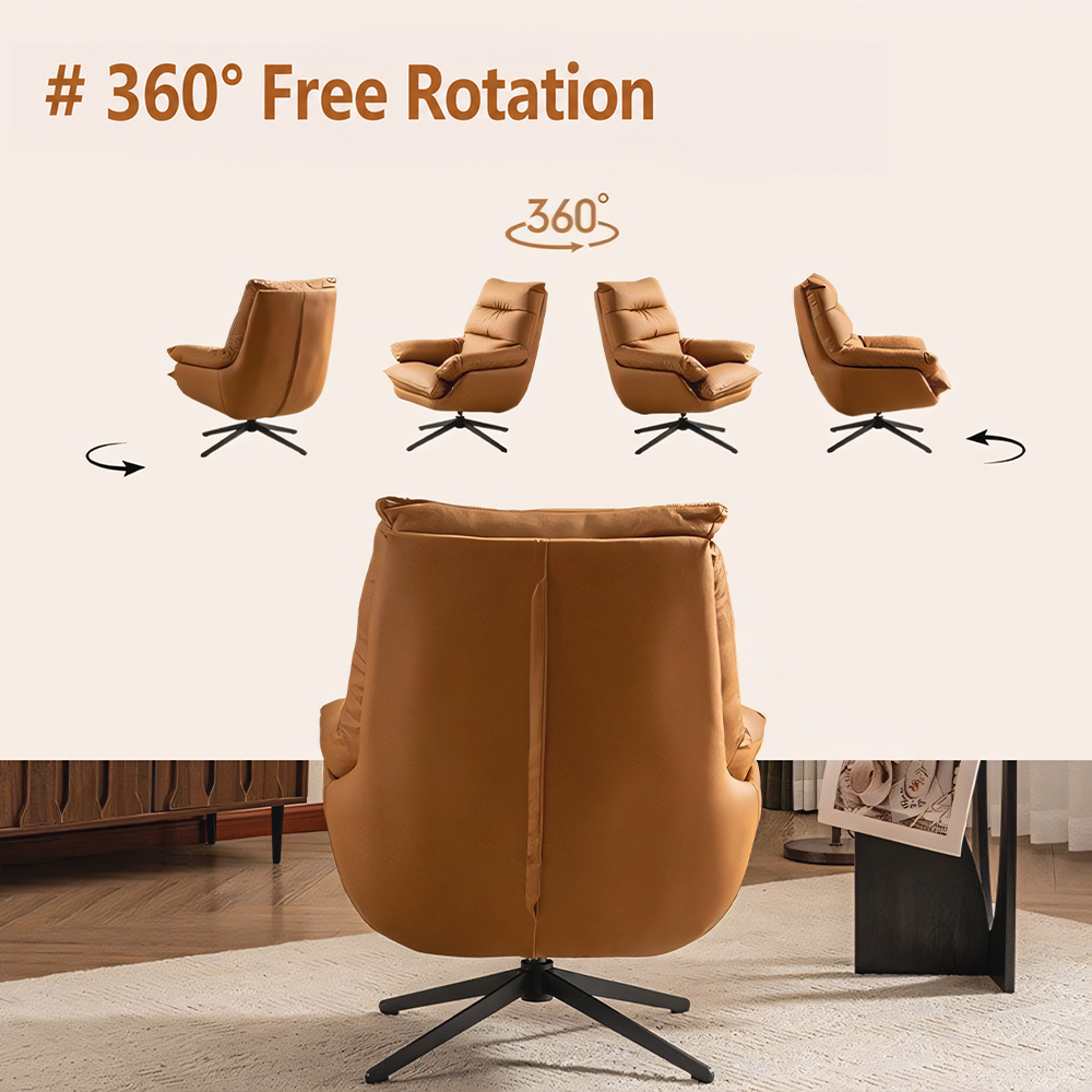 Modern Cognac Swivel Lounge Chair with High Back and Plush Cushions