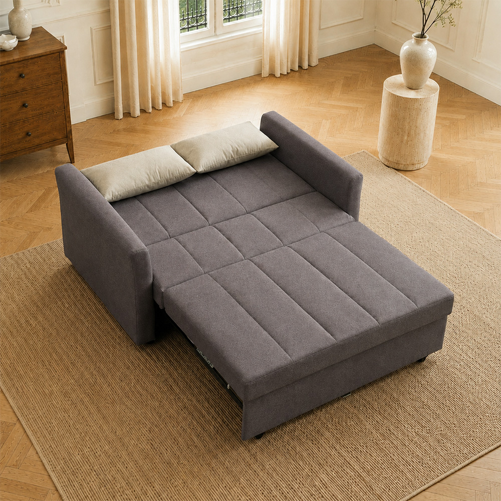 Small Apartment 2 In 1 Pull Out Guest Bed Microfiber Suede Couch Sofa Bed