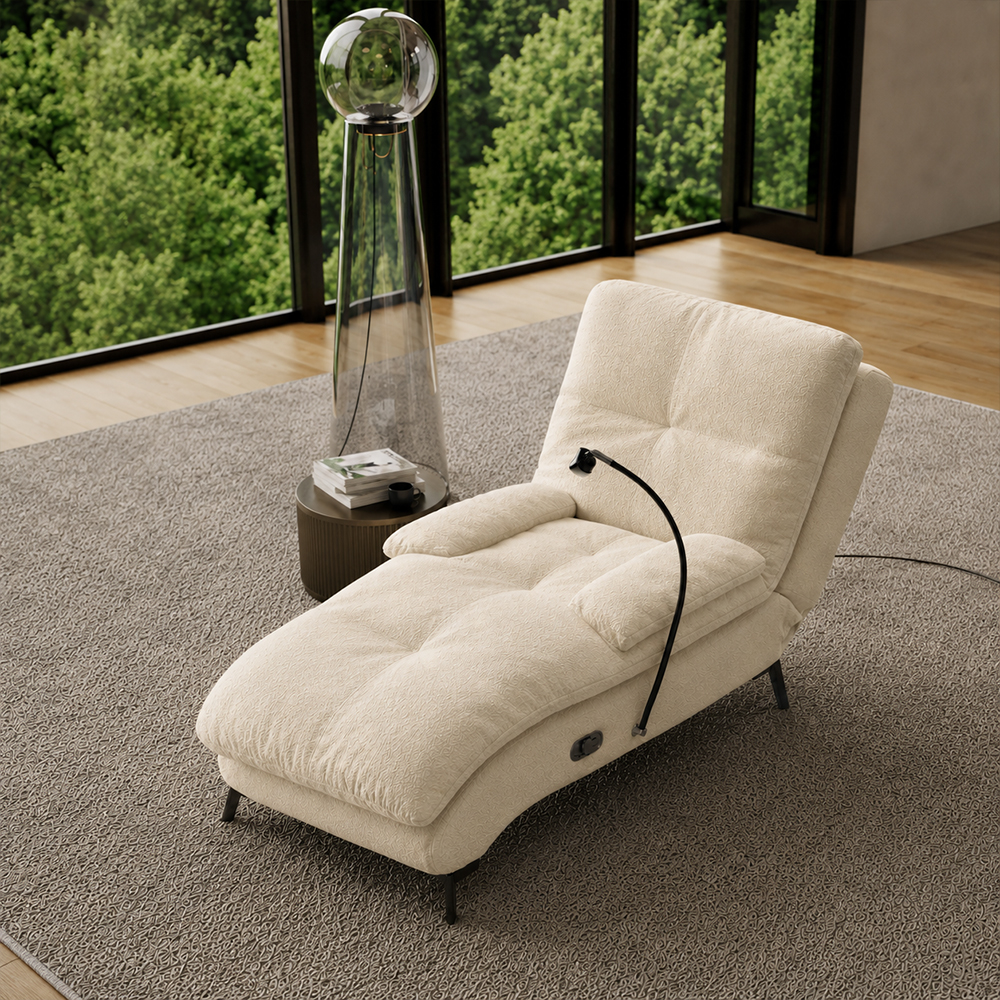 Neutral Tone Chenille Electric Recliner Media Lounge Chair