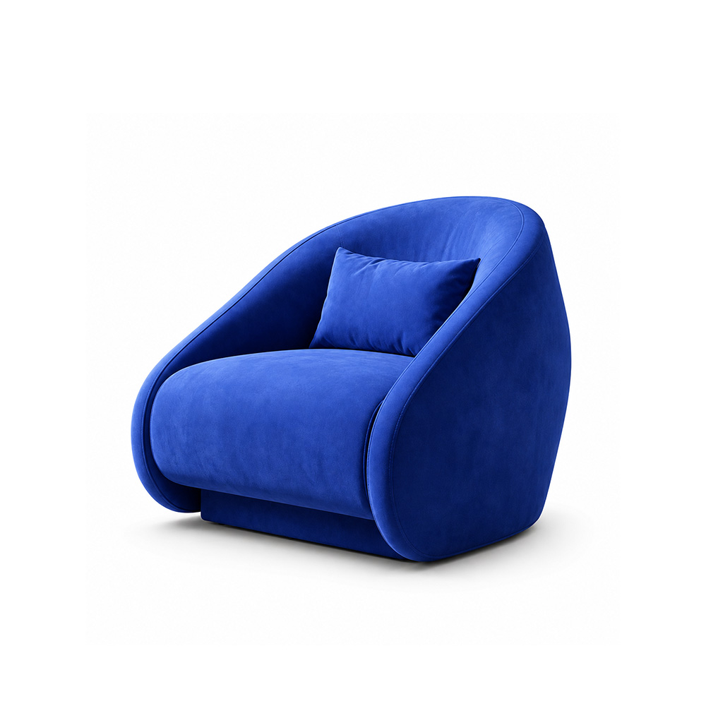 Klein Blue Velvet 2 In 1 Convertible Barrel Chair Chaise Lounge
