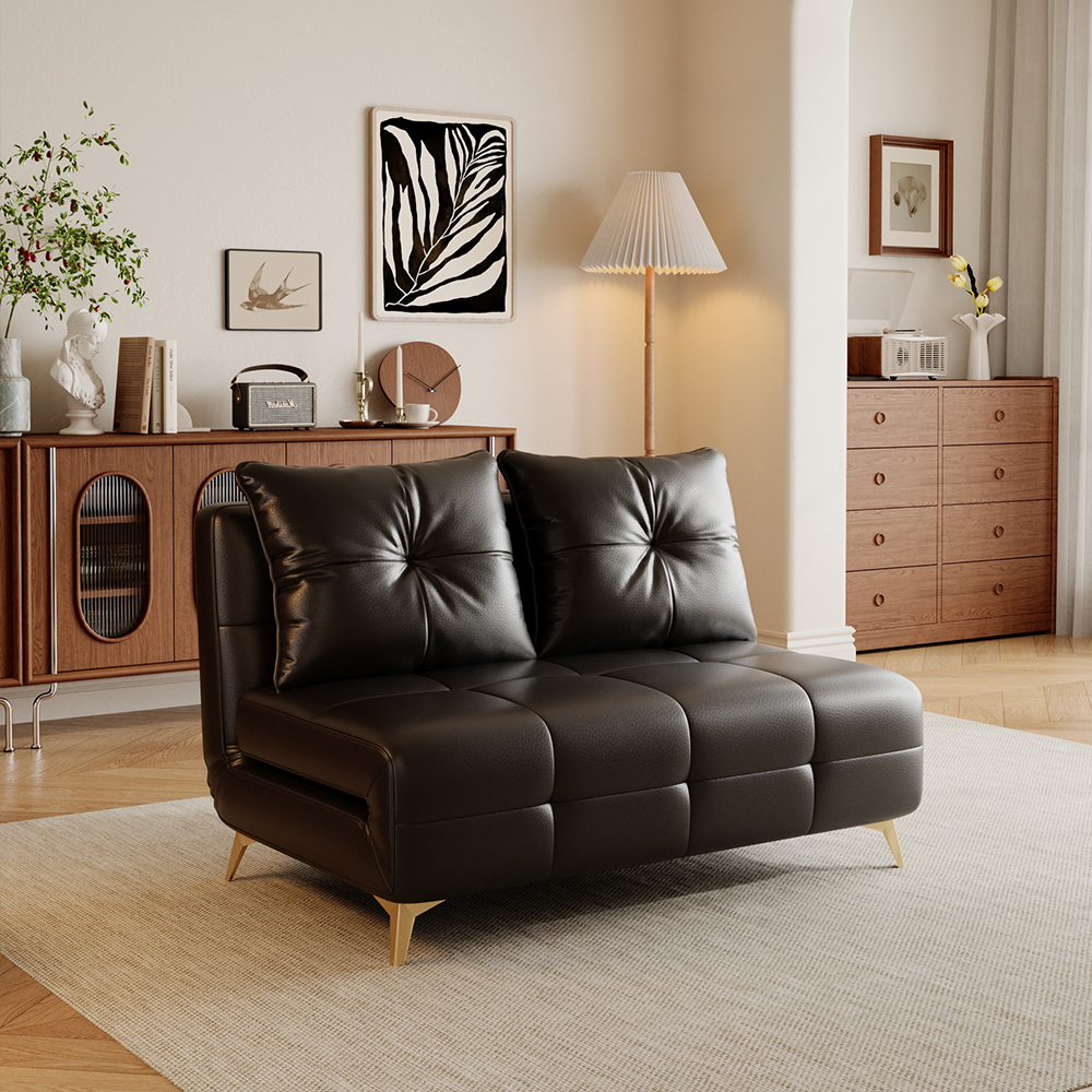 Faux Leather 2 Seater Convertible Tufted Sofa Bed