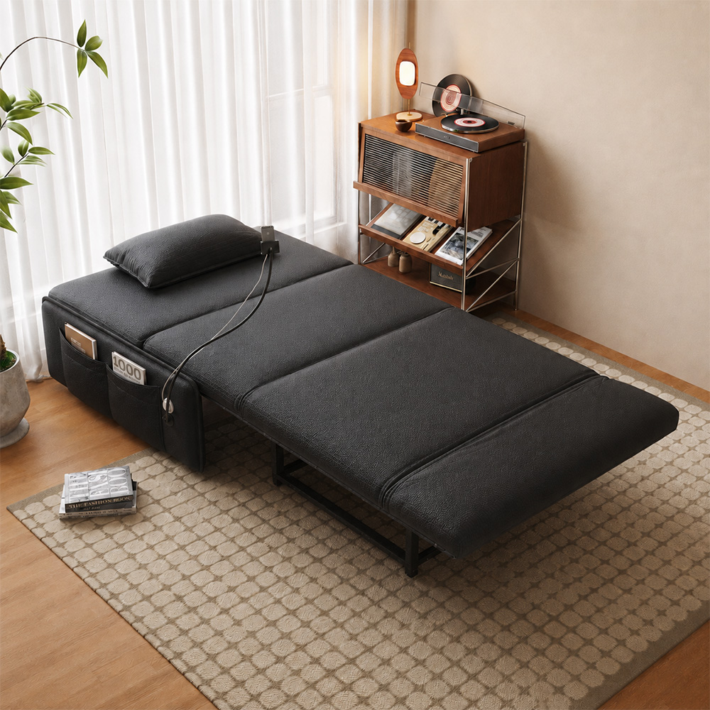 Gooseneck Phone Holder Foldable Faux Leather Guest Sofa Bed
