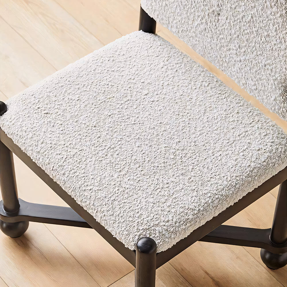 Vintage Ball Foot Cross Support Teddy Boucle Solid Wood Dining Chair 1 Piece