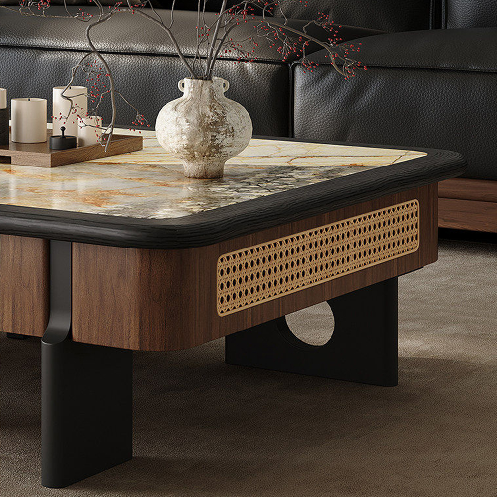 Wabi Sabi Sintered Stone Walnut Veneer Nesting Coffee Table Set