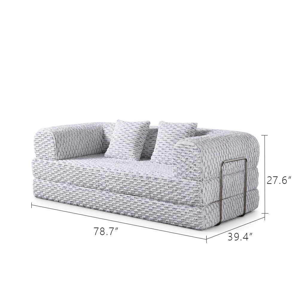 Striped Bouclé Fabric Modular Vacuum Compressed Convertible Sofa Daybed