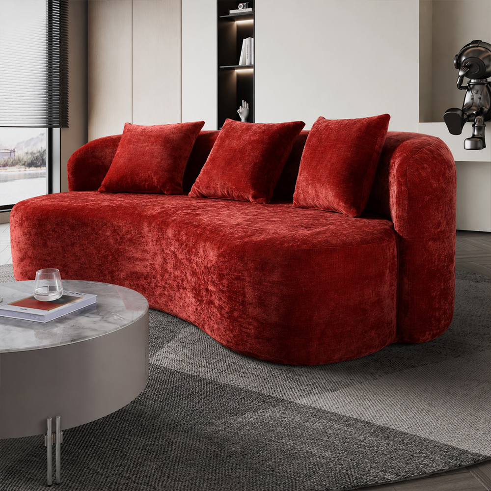 78.7" Bold Red Crushed Velvet Curved Wave Vacuum Compressed Modular Sofa