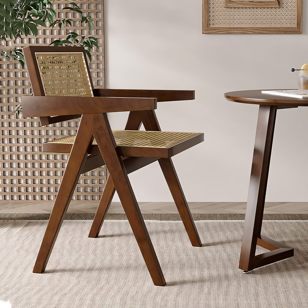 Airy Woven Plastic Rattan Wide Arm Solid Wood Residential Chair 1 Piece
