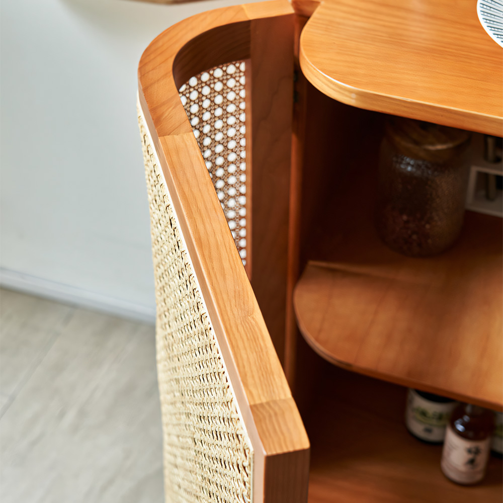 39.4" Rattan Doors Ash Wood Accent Sideboard Cabinet