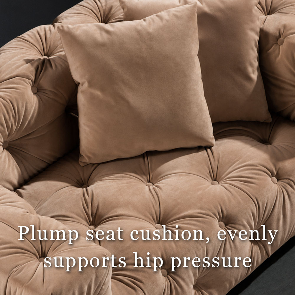 All Tufted Boxy Velvet Sofa Suite Three Seat Couch Two Single Chairs For Living Space