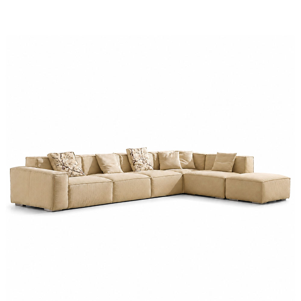 148.8“ Wabi Beige Linen Modular Sofa 3 Armless Seats Corner Footstool Set