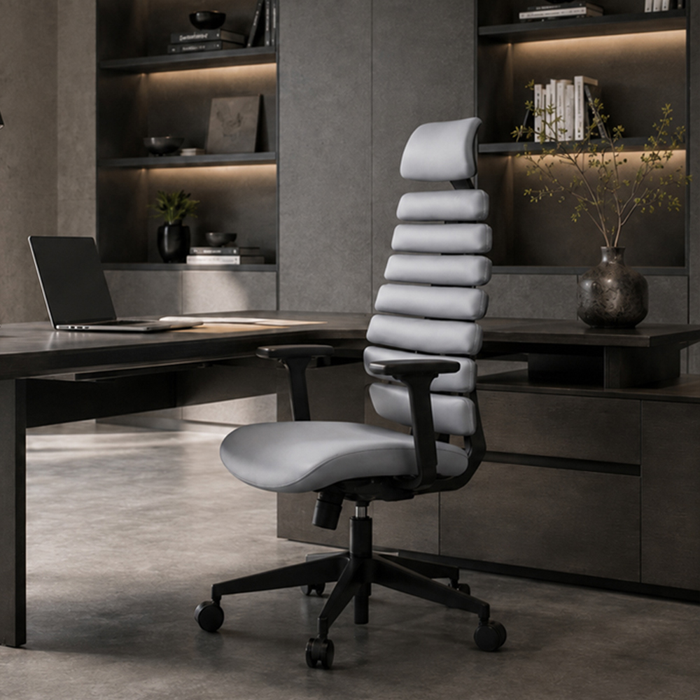 PU Leather Home Office Chair with 3D Armrests & Synchro-Tilt Mechanism