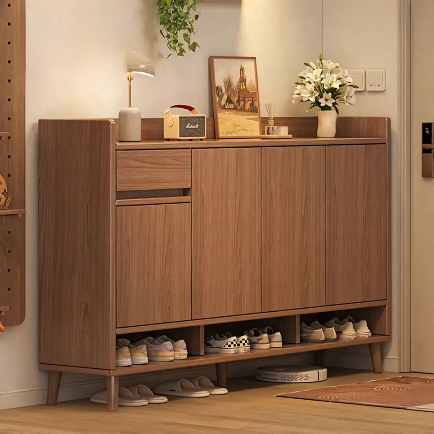 47.2''/55.1'' Modern Walnut Entryway Shoe Cabinet with Drawer