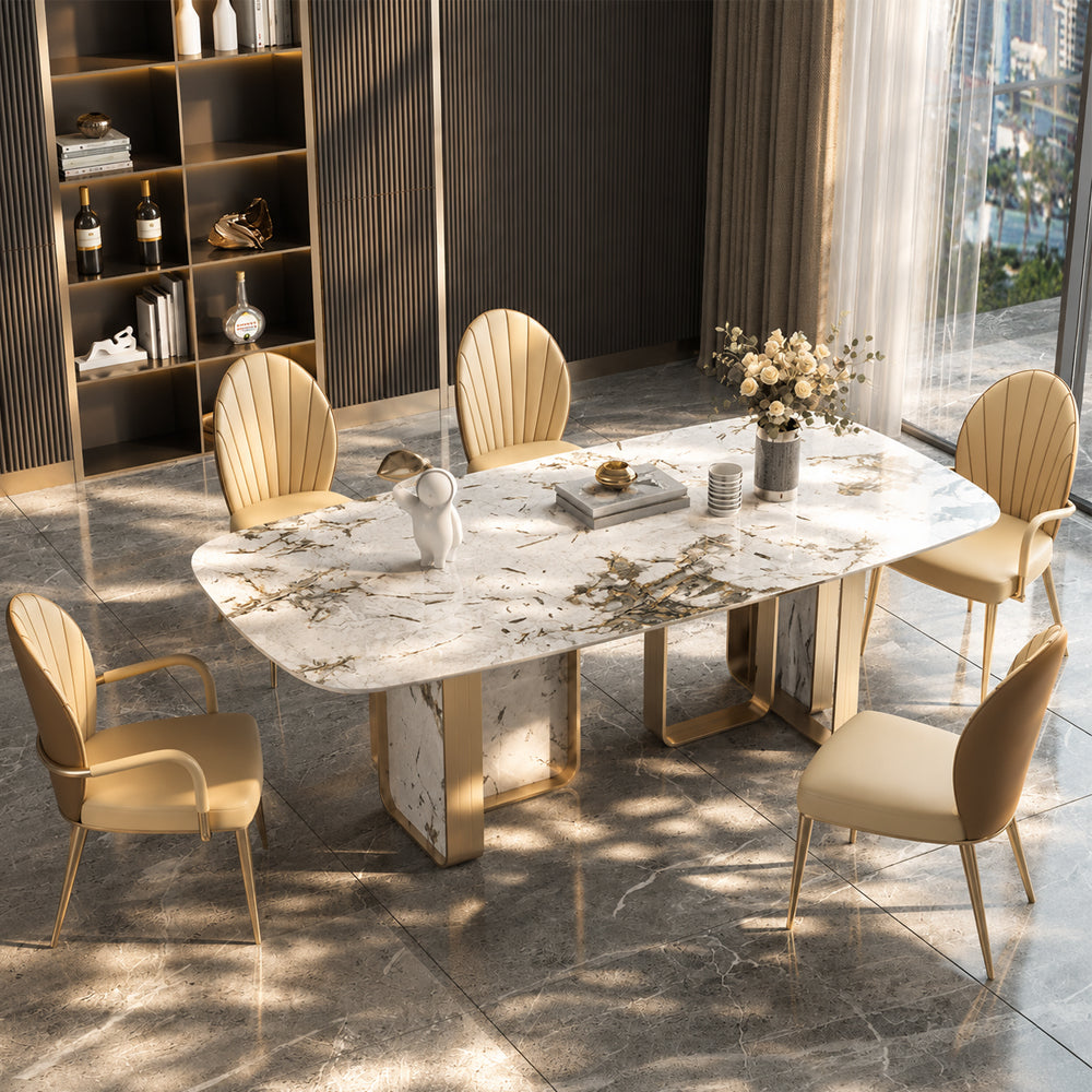 2 PCS Elegant Channel Stitch Gold Frame High End Accent Dining Chair