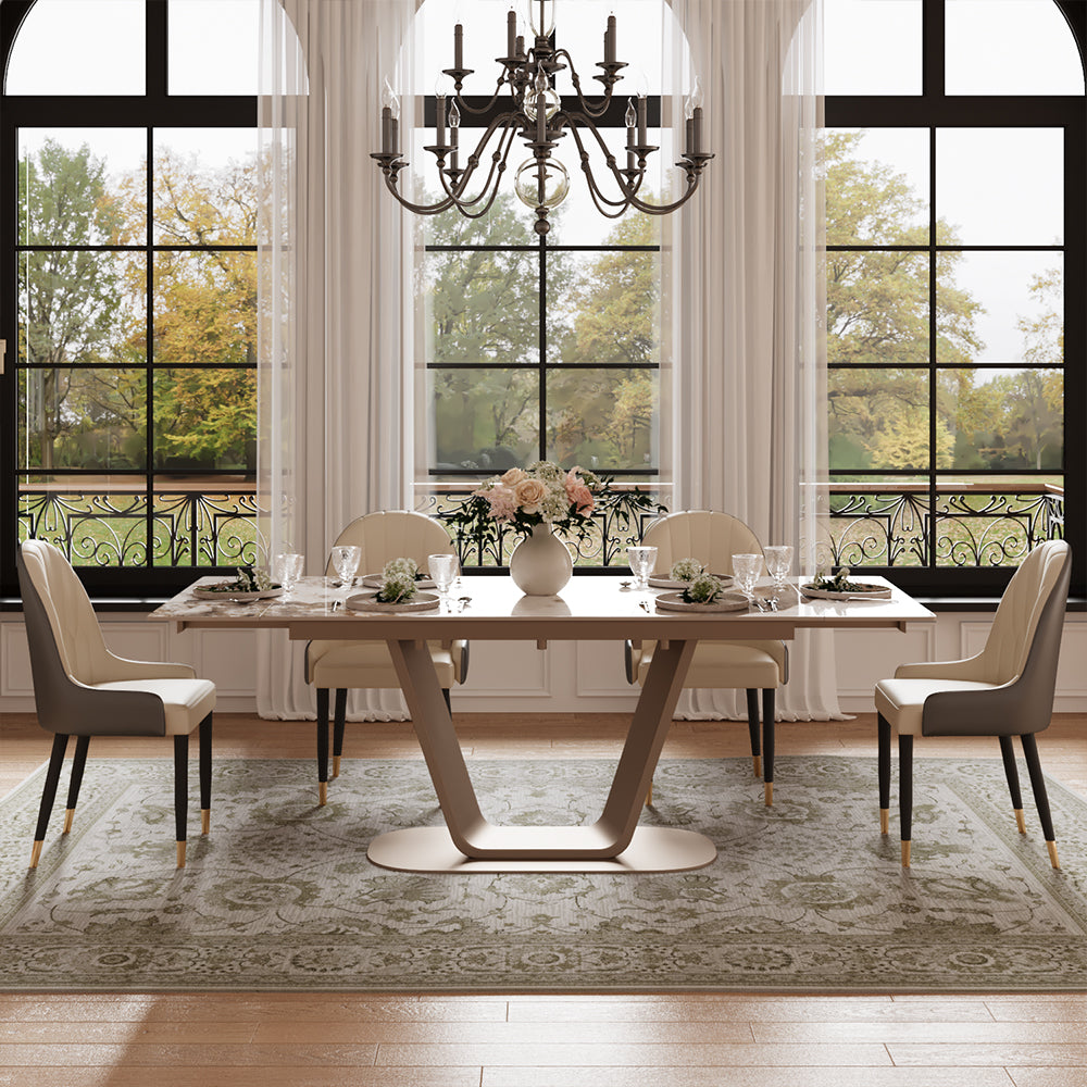 55.1"-78.7" Extendable Dining Table with Modern Patterned Stone Top