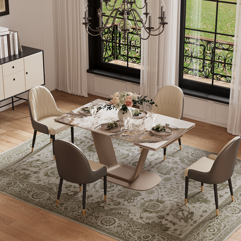 55.1"-78.7" Extendable Dining Table with Modern Patterned Stone Top