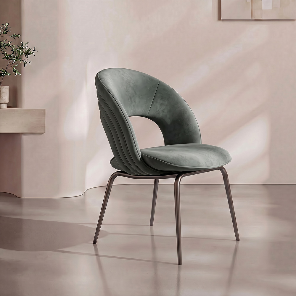 Plush Velvet Channel Stitch Minimalist Metal Leg Dining Room Chair 1 Piece