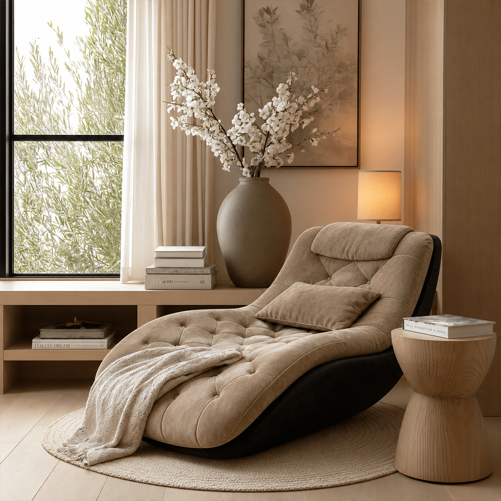 Modern Tufted Chaise Lounge Chair with Curved Base