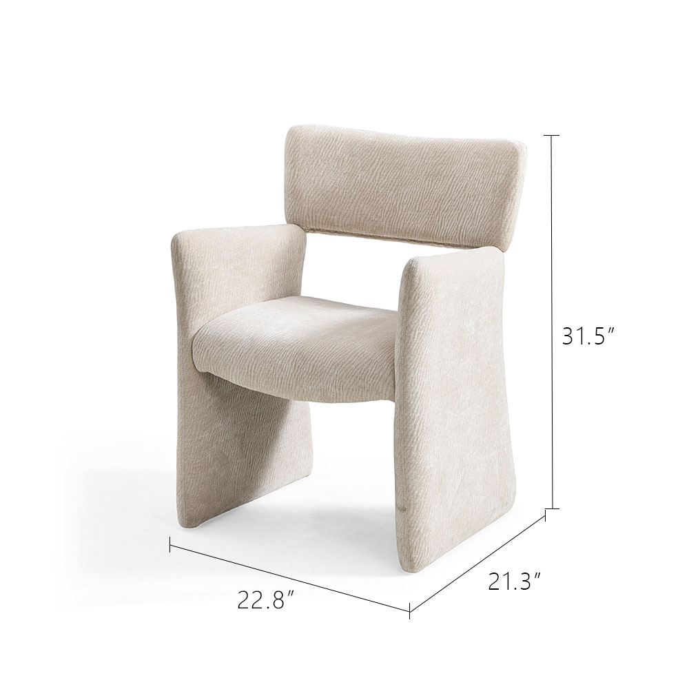 Full Wrapped Textured Chenille Sculptural Integrated Frame Dining Chair 1 Piece