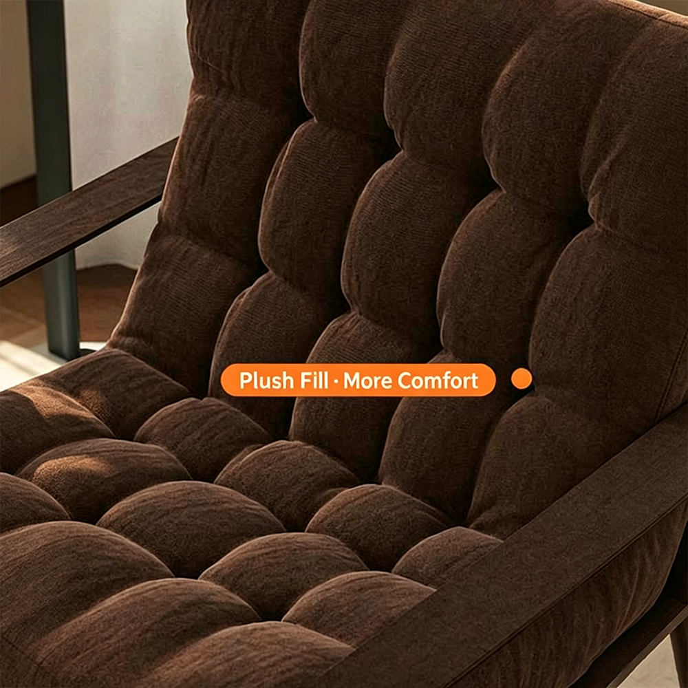 Thick Brown Corduroy Grid Tufted Chrome Cantilever Lounge Chair