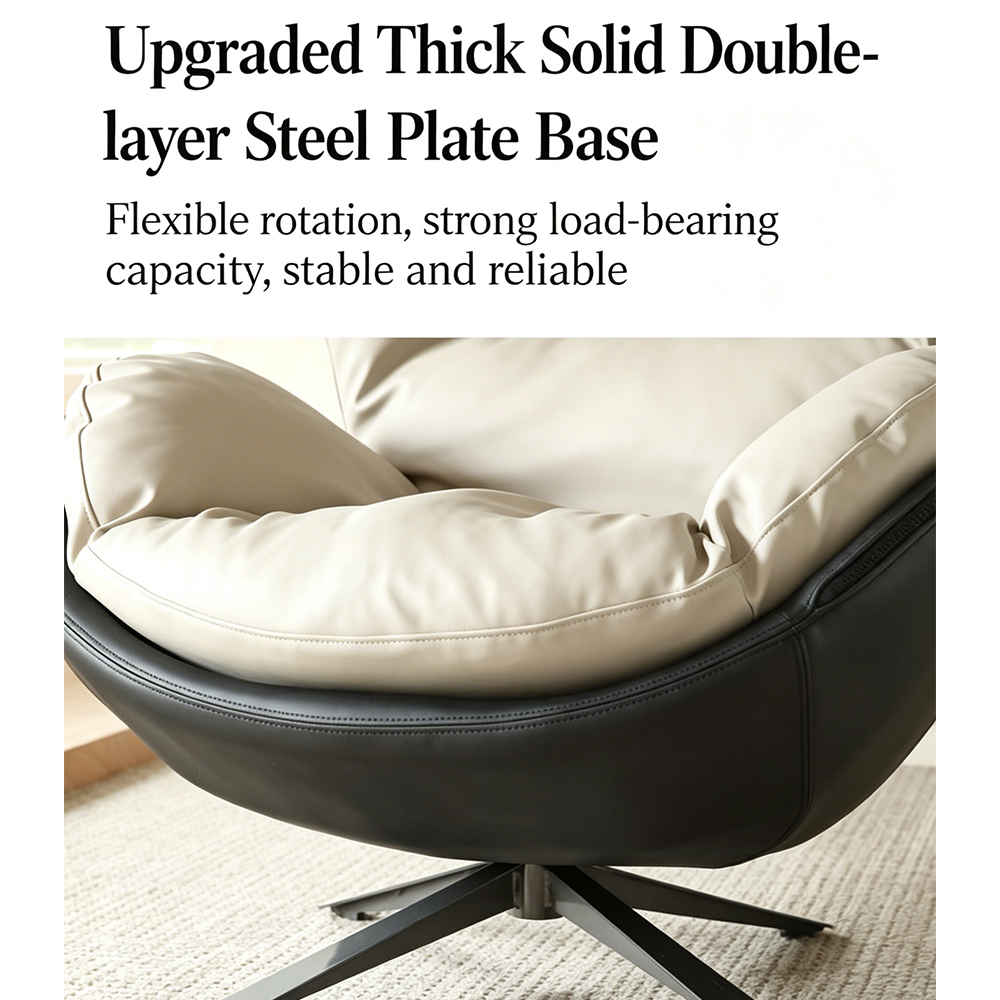 Modern Cream & Black Swivel Lounge Chair with Plush Cushioned Seat