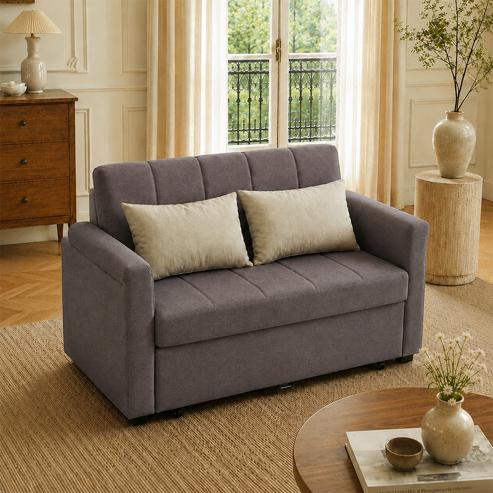 Small Apartment 2 In 1 Pull Out Guest Bed Microfiber Suede Couch Sofa Bed