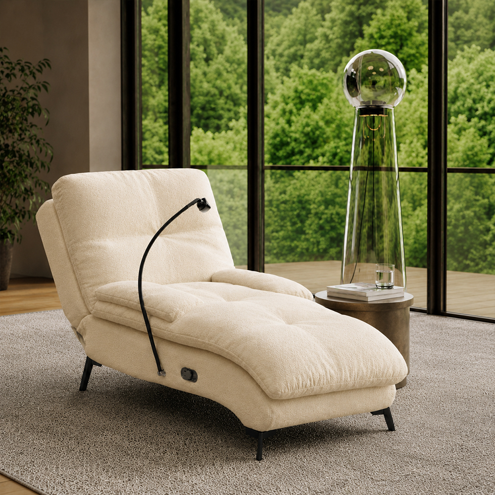 Neutral Tone Chenille Electric Recliner Media Lounge Chair