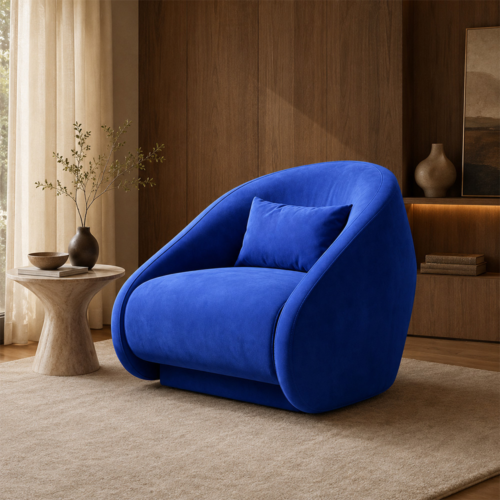 Klein Blue Velvet 2 In 1 Convertible Barrel Chair Chaise Lounge