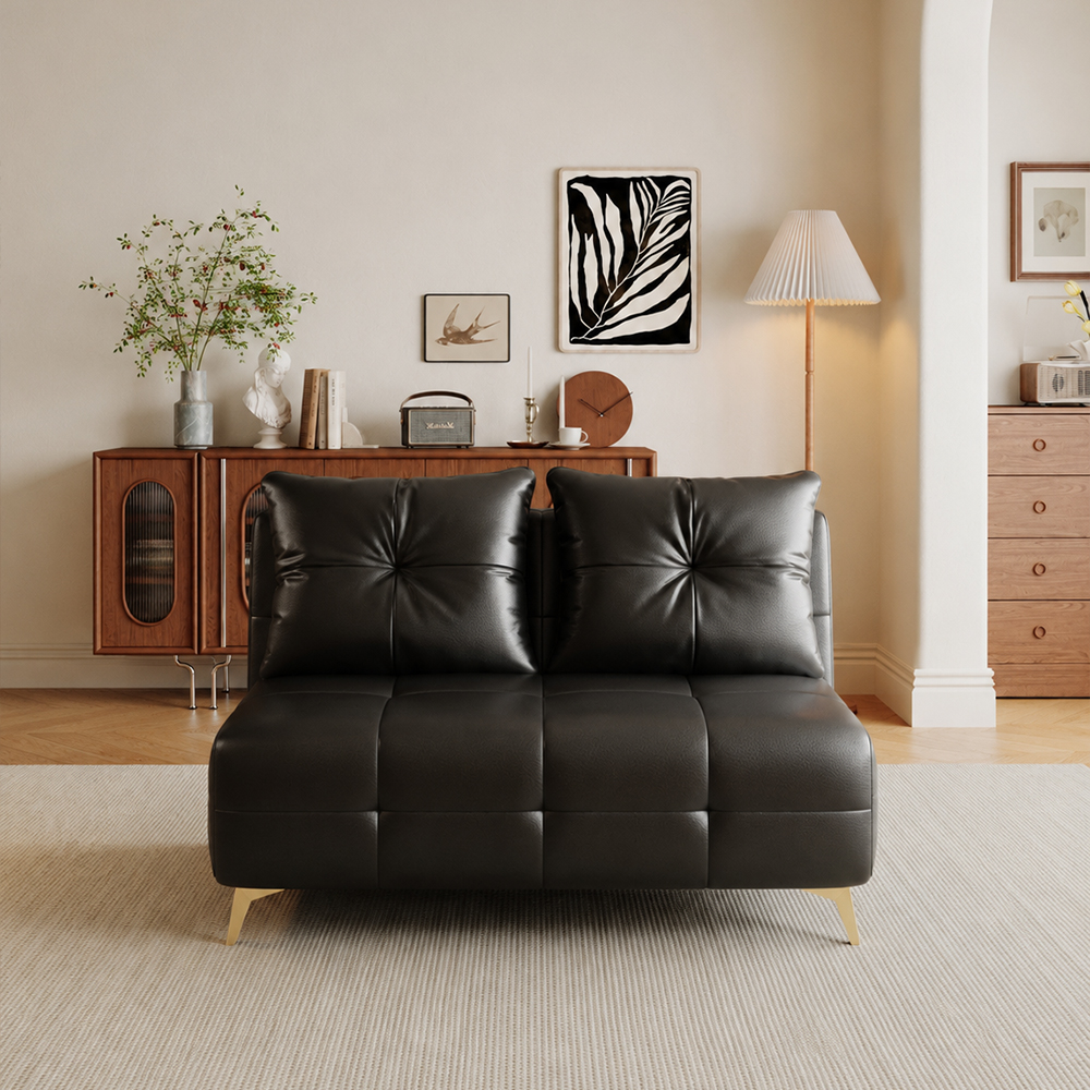 Faux Leather 2 Seater Convertible Tufted Sofa Bed