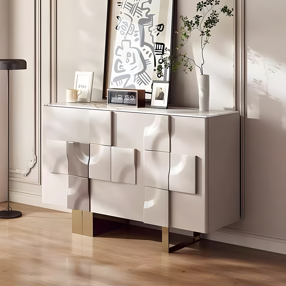  Marble Top Geometric Embossed Sideboard Cabinet