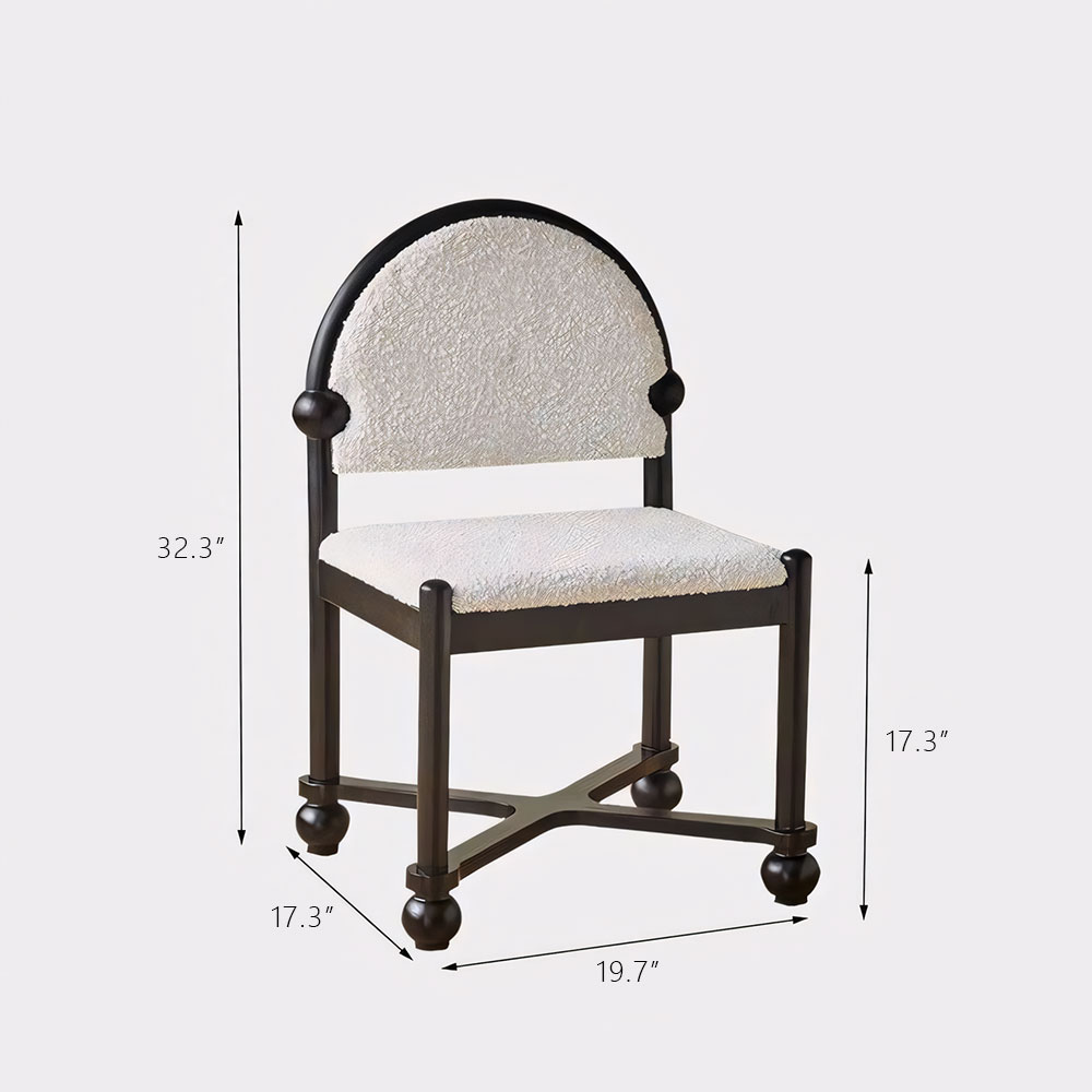 Vintage Ball Foot Cross Support Teddy Boucle Solid Wood Dining Chair 1 Piece