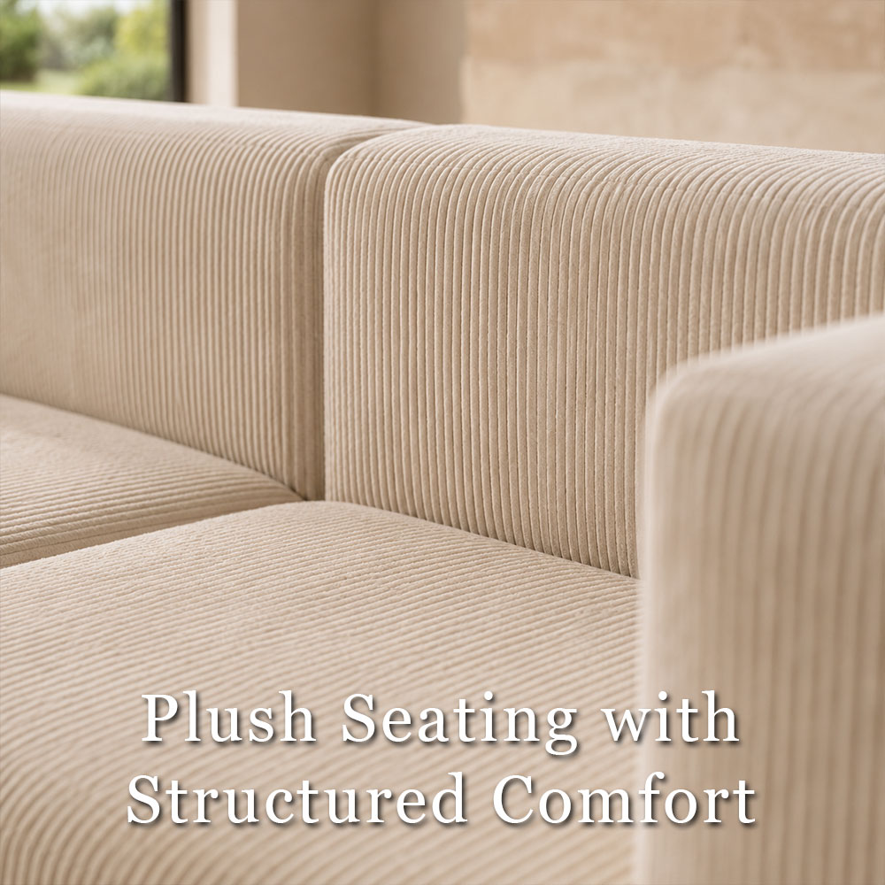 Vacuum Compressed Cube Module Beige Corduroy Living Room Sofa