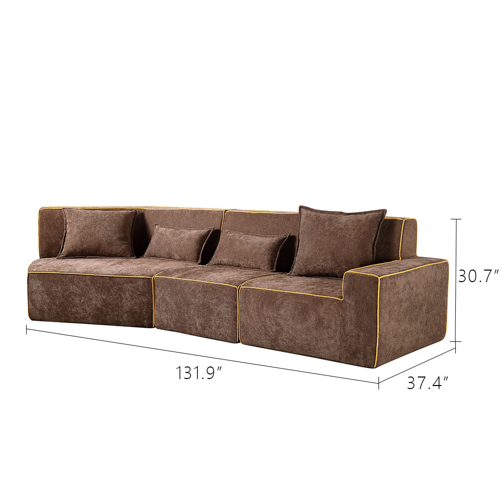 Dark Brown Embossed Velvet Golden Piping Modular Compressed Sofa