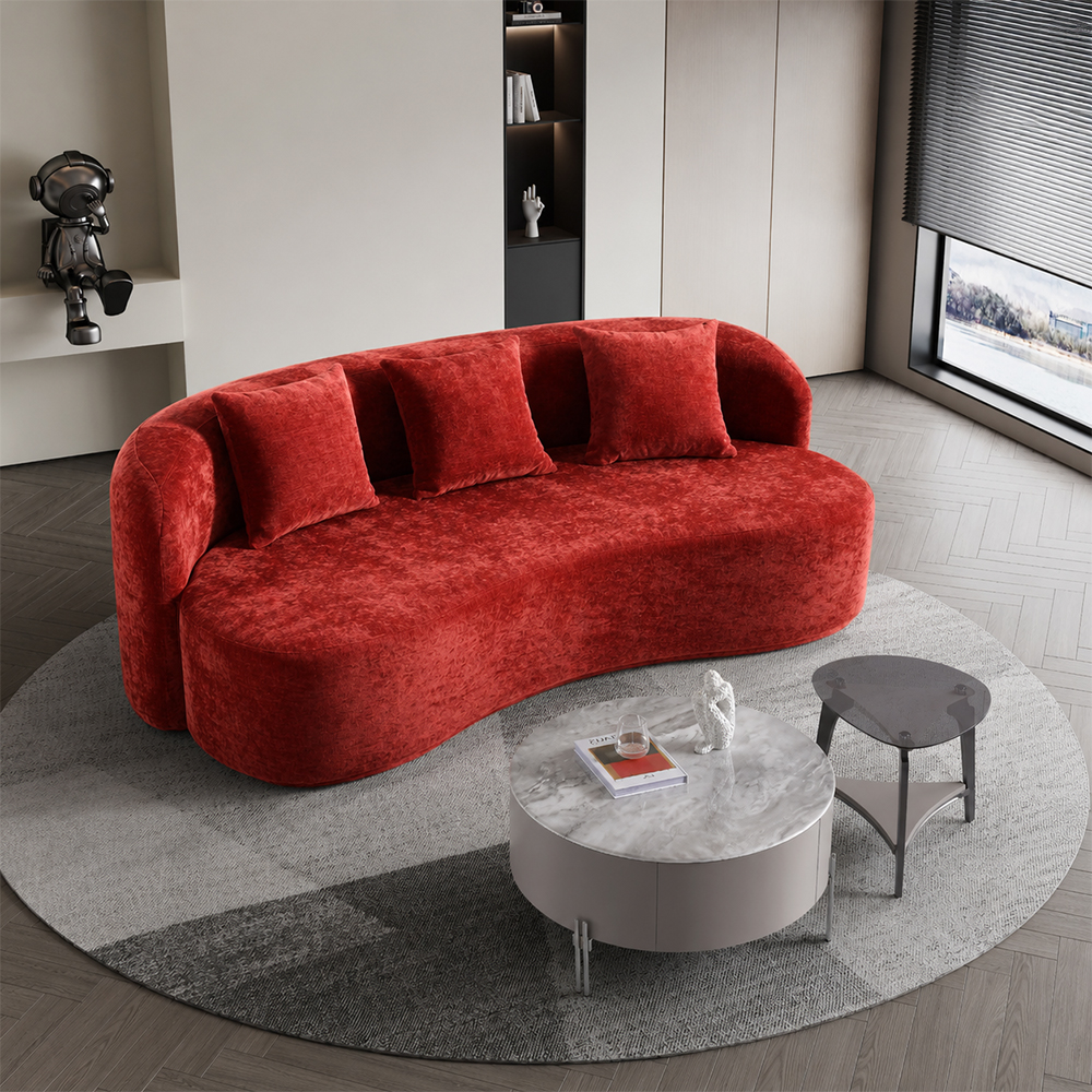 78.7" Bold Red Crushed Velvet Curved Wave Vacuum Compressed Modular Sofa
