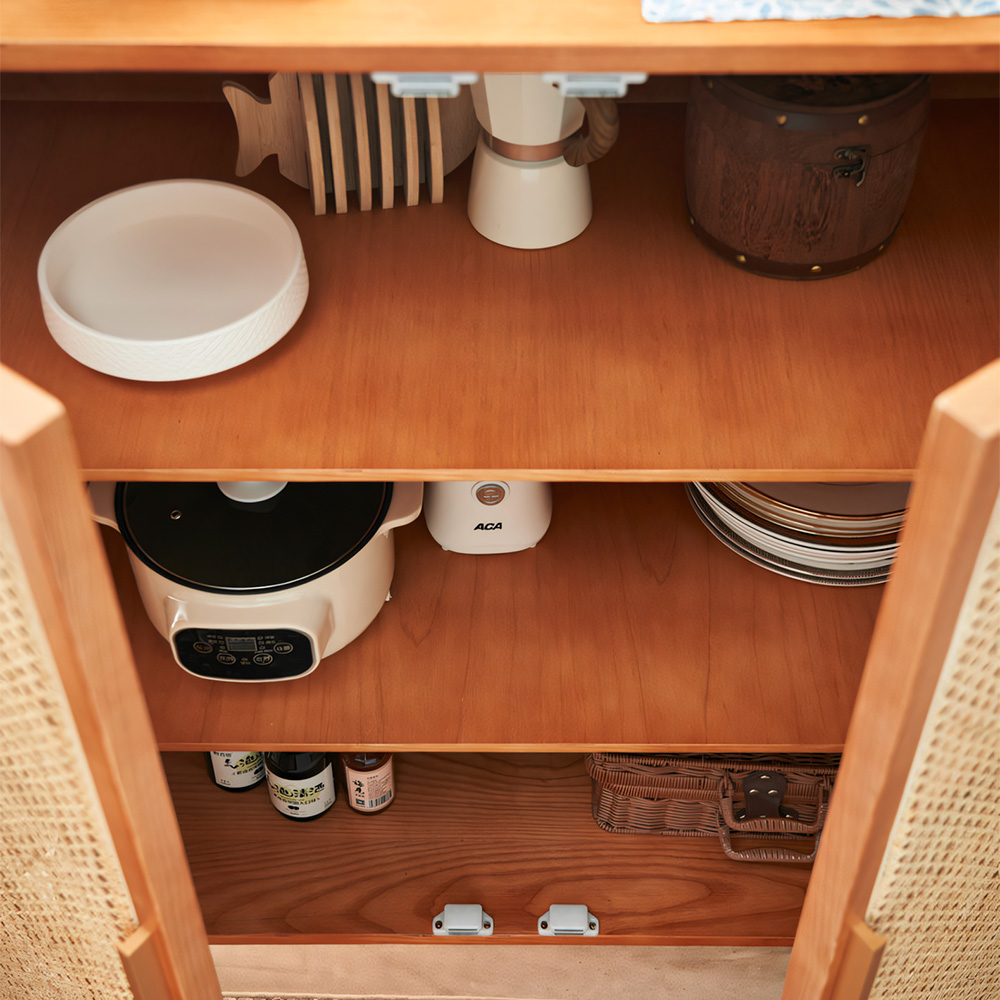 39.4" Rattan Doors Ash Wood Accent Sideboard Cabinet