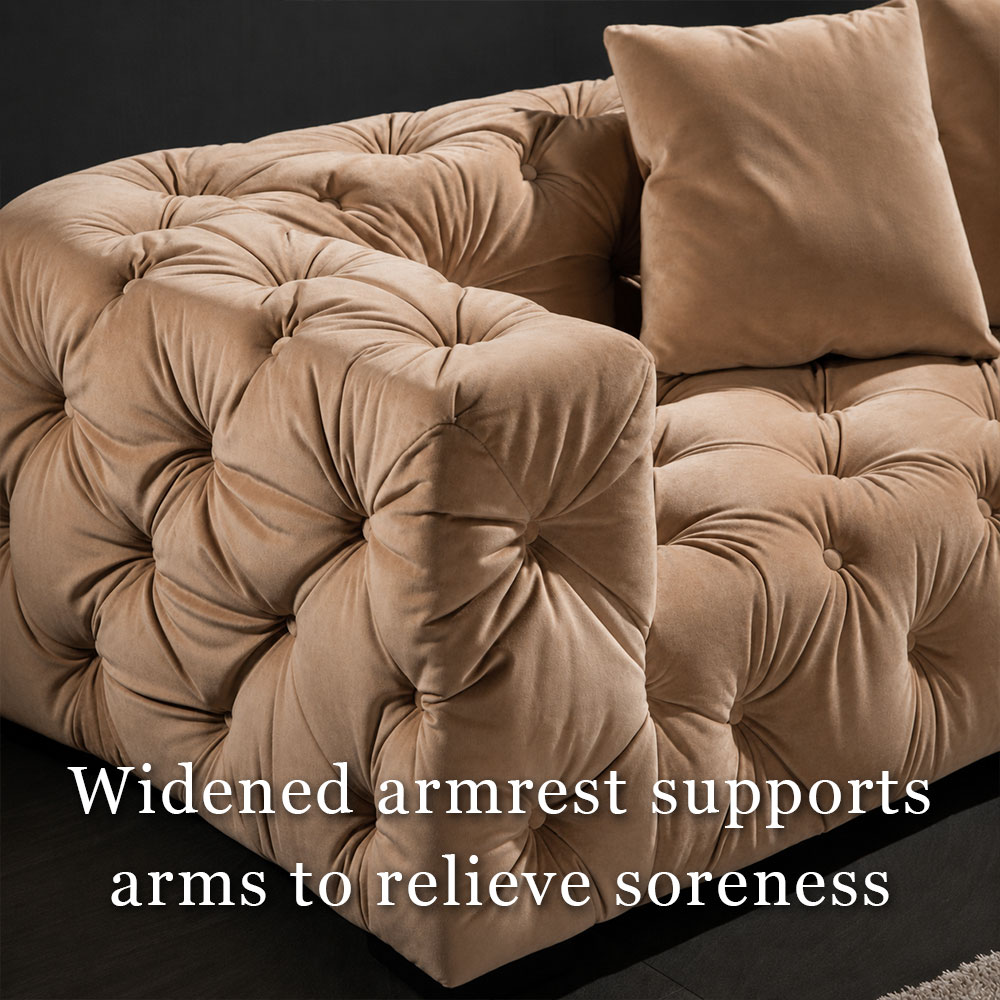 All Tufted Boxy Velvet Sofa Suite Three Seat Couch Two Single Chairs For Living Space